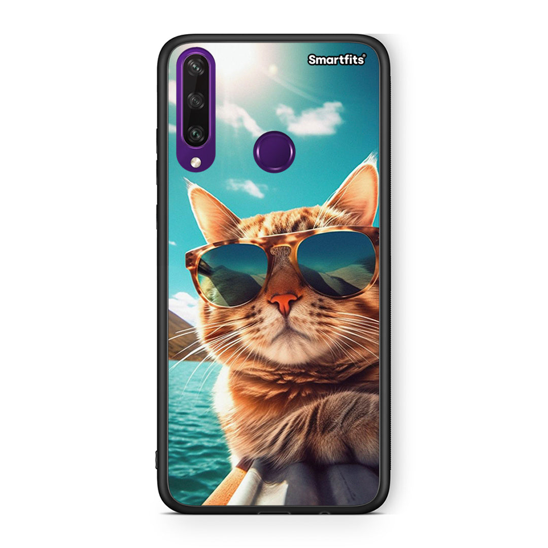 Huawei Y6p Summer Cat θήκη από τη Smartfits με σχέδιο στο πίσω μέρος και μαύρο περίβλημα | Smartphone case with colorful back and black bezels by Smartfits