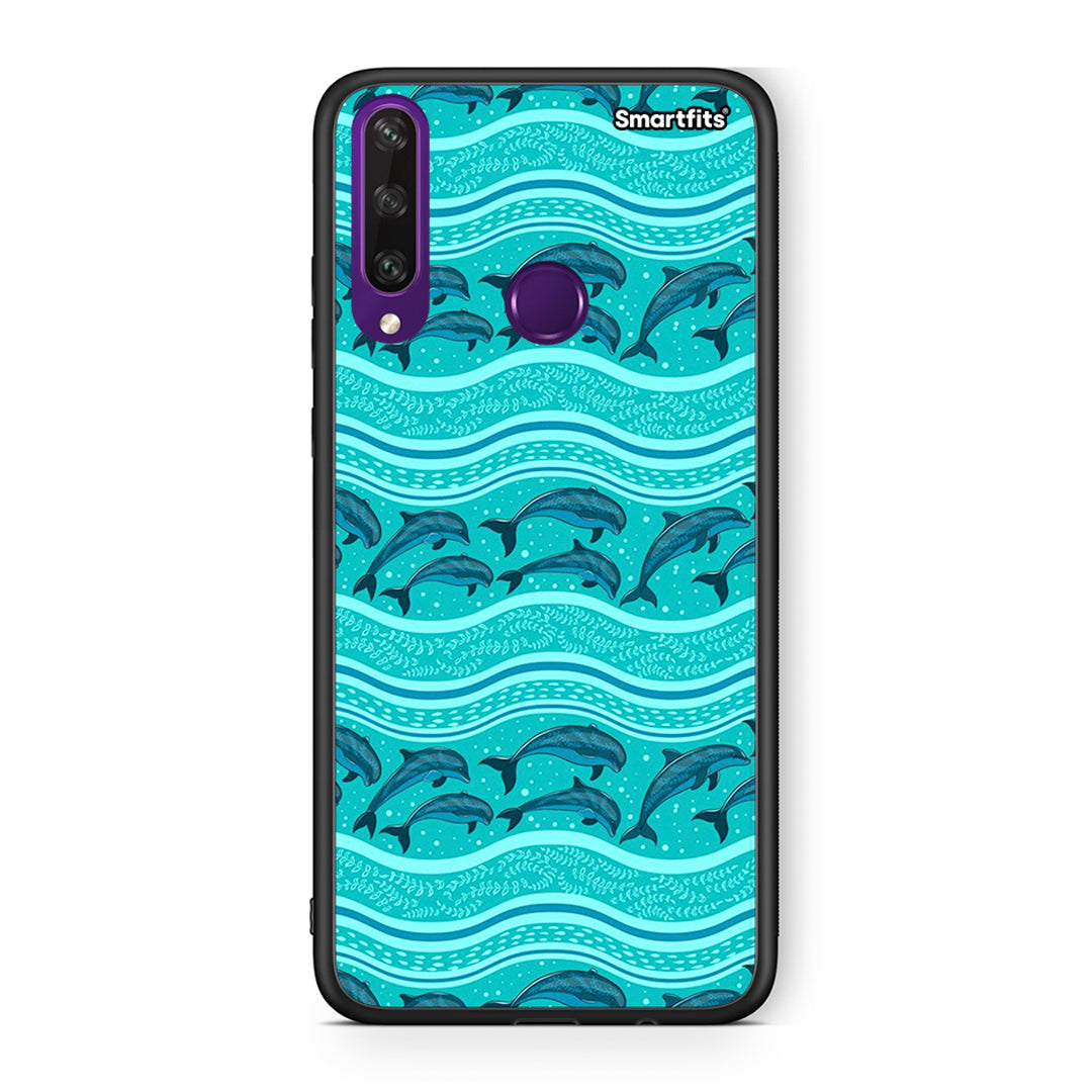 Huawei Y6p Swimming Dolphins θήκη από τη Smartfits με σχέδιο στο πίσω μέρος και μαύρο περίβλημα | Smartphone case with colorful back and black bezels by Smartfits