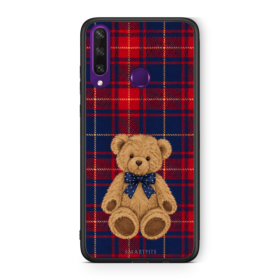 Θήκη Huawei Y6p Teddy Bear on Red and Navy Tartan από τη Smartfits με σχέδιο στο πίσω μέρος και μαύρο περίβλημα | Huawei Y6p Teddy Bear on Red and Navy Tartan case with colorful back and black bezels