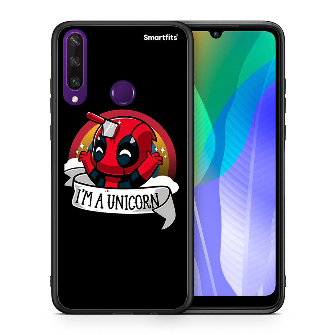 Θήκη Huawei Y6p Unicorn Deadpool από τη Smartfits με σχέδιο στο πίσω μέρος και μαύρο περίβλημα | Huawei Y6p Unicorn Deadpool case with colorful back and black bezels