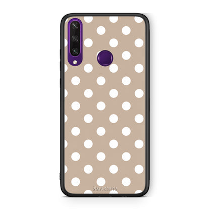 Θήκη Huawei Y6p White Polka Dots on Taupe από τη Smartfits με σχέδιο στο πίσω μέρος και μαύρο περίβλημα | Huawei Y6p White Polka Dots on Taupe case with colorful back and black bezels