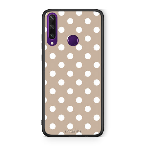 Θήκη Huawei Y6p White Polka Dots on Taupe από τη Smartfits με σχέδιο στο πίσω μέρος και μαύρο περίβλημα | Huawei Y6p White Polka Dots on Taupe case with colorful back and black bezels
