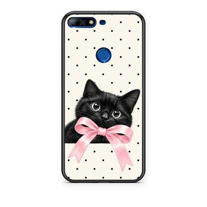 Θήκη Huawei Y7 2018 / Prime Y7 2018 / Honor 7C Black Kitten Pink Bow and Polka Dots από τη Smartfits με σχέδιο στο πίσω μέρος και μαύρο περίβλημα | Huawei Y7 2018 / Prime Y7 2018 / Honor 7C Black Kitten Pink Bow and Polka Dots case with colorful back and black bezels