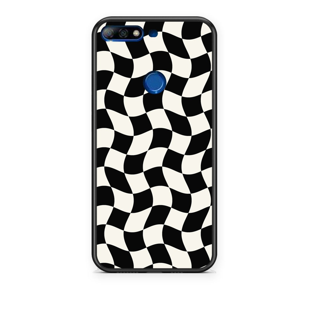 Θήκη Huawei Y7 2018 / Prime Y7 2018 / Honor 7C Black and Cream Wavy Checkerboard από τη Smartfits με σχέδιο στο πίσω μέρος και μαύρο περίβλημα | Huawei Y7 2018 / Prime Y7 2018 / Honor 7C Black and Cream Wavy Checkerboard case with colorful back and black bezels