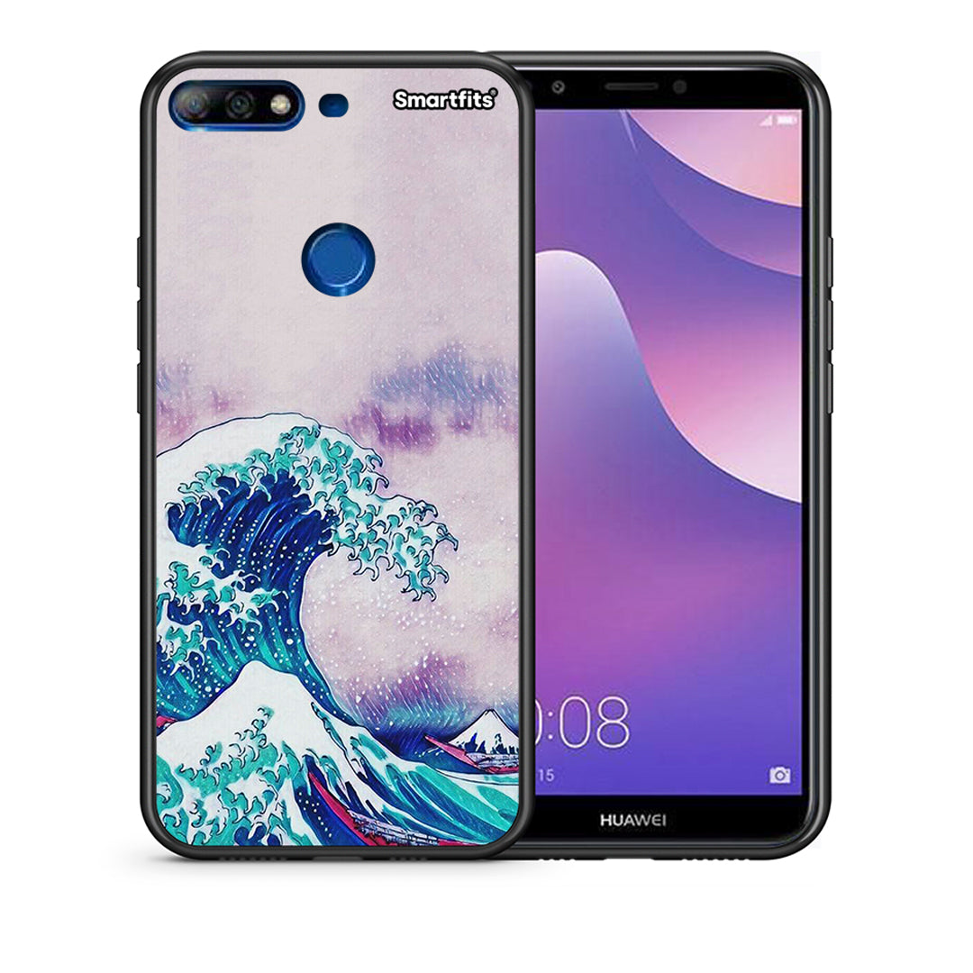 Θήκη Huawei Y7 2018 Blue Waves από τη Smartfits με σχέδιο στο πίσω μέρος και μαύρο περίβλημα | Huawei Y7 2018 Blue Waves case with colorful back and black bezels