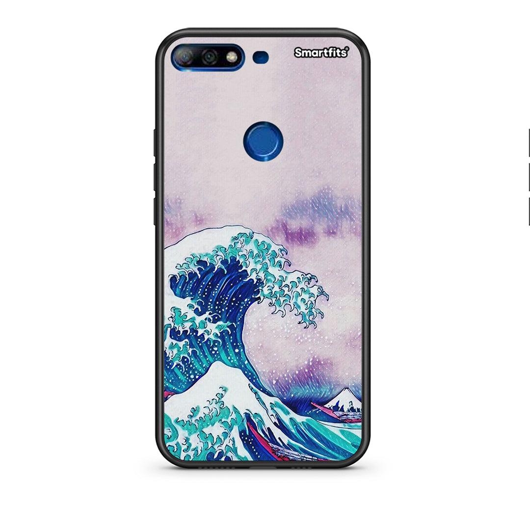 Huawei Y7 2018 Blue Waves θήκη από τη Smartfits με σχέδιο στο πίσω μέρος και μαύρο περίβλημα | Smartphone case with colorful back and black bezels by Smartfits