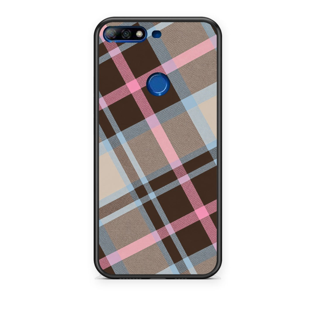 Θήκη Huawei Y7 2018 / Prime Y7 2018 / Honor 7C Brown Pink and Blue Diagonal Plaid από τη Smartfits με σχέδιο στο πίσω μέρος και μαύρο περίβλημα | Huawei Y7 2018 / Prime Y7 2018 / Honor 7C Brown Pink and Blue Diagonal Plaid case with colorful back and black bezels