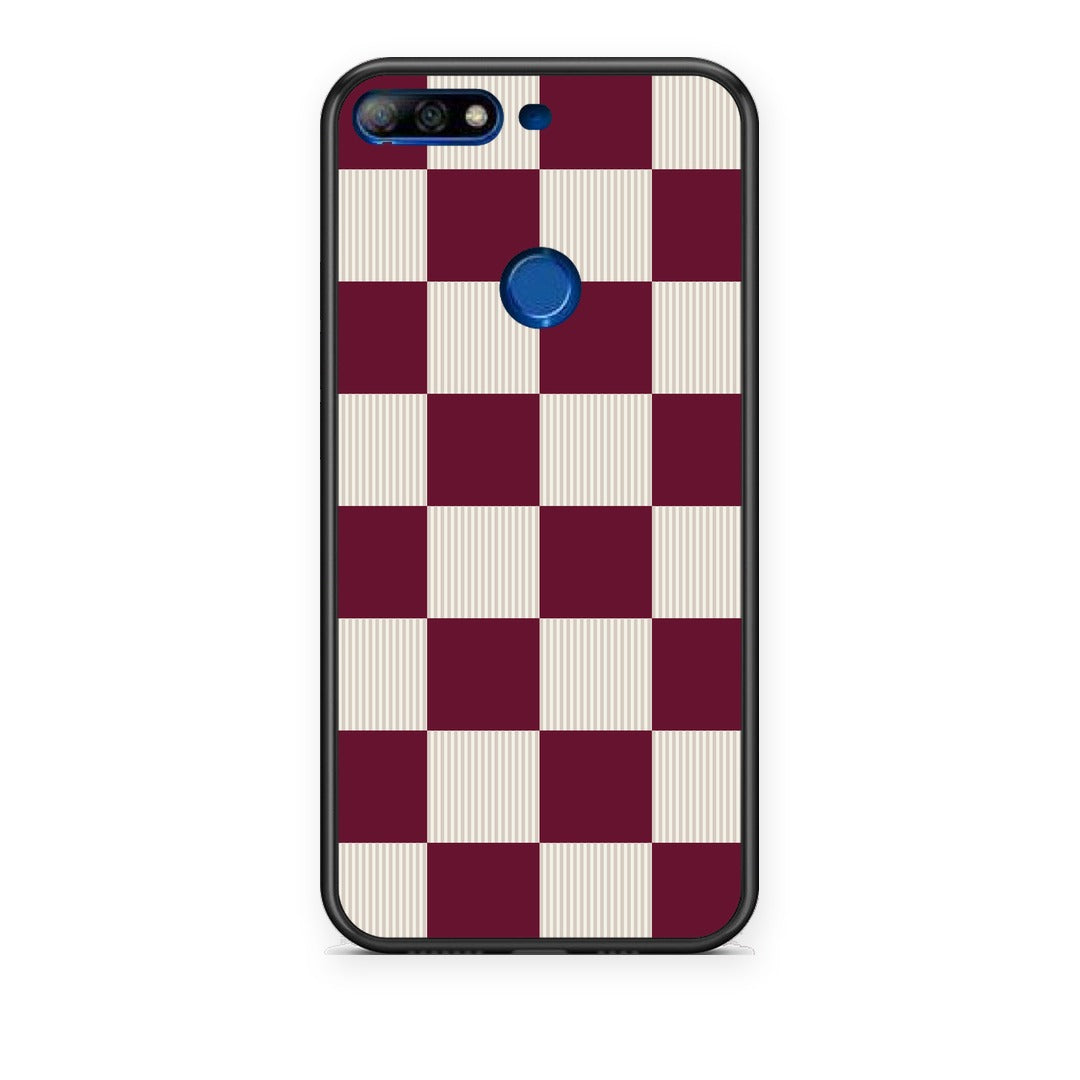 Θήκη Huawei Y7 2018 / Prime Y7 2018 / Honor 7C Burgundy and Cream Striped Checks από τη Smartfits με σχέδιο στο πίσω μέρος και μαύρο περίβλημα | Huawei Y7 2018 / Prime Y7 2018 / Honor 7C Burgundy and Cream Striped Checks case with colorful back and black bezels