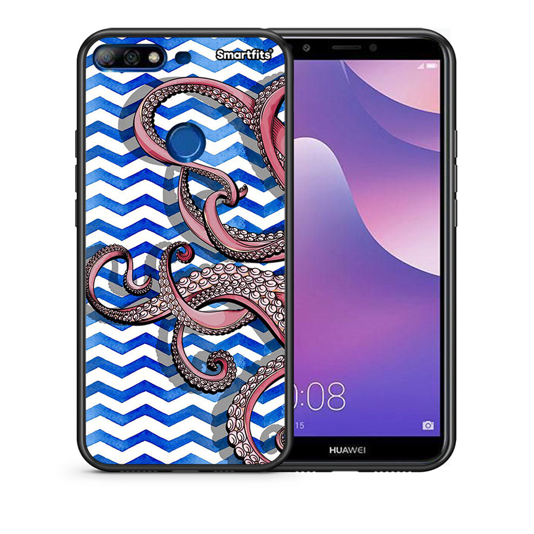 Θήκη Huawei Y7 2018 Chevron Devilfish από τη Smartfits με σχέδιο στο πίσω μέρος και μαύρο περίβλημα | Huawei Y7 2018 Chevron Devilfish case with colorful back and black bezels