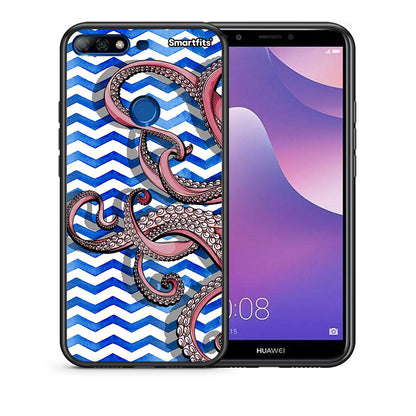 Θήκη Huawei Y7 2018 Chevron Devilfish από τη Smartfits με σχέδιο στο πίσω μέρος και μαύρο περίβλημα | Huawei Y7 2018 Chevron Devilfish case with colorful back and black bezels