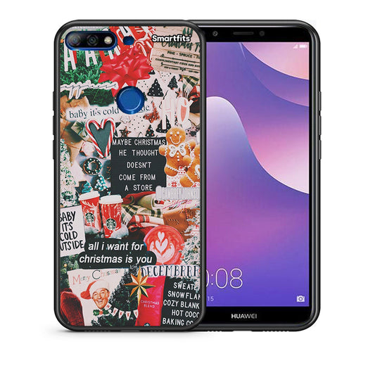 Θήκη Huawei Y7 2018 Christmas Happiness από τη Smartfits με σχέδιο στο πίσω μέρος και μαύρο περίβλημα | Huawei Y7 2018 Christmas Happiness case with colorful back and black bezels