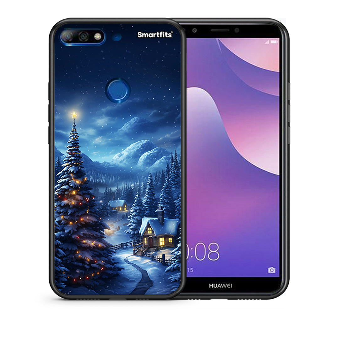 Θήκη Huawei Y7 2018 Christmas Scenery από τη Smartfits με σχέδιο στο πίσω μέρος και μαύρο περίβλημα | Huawei Y7 2018 Christmas Scenery case with colorful back and black bezels