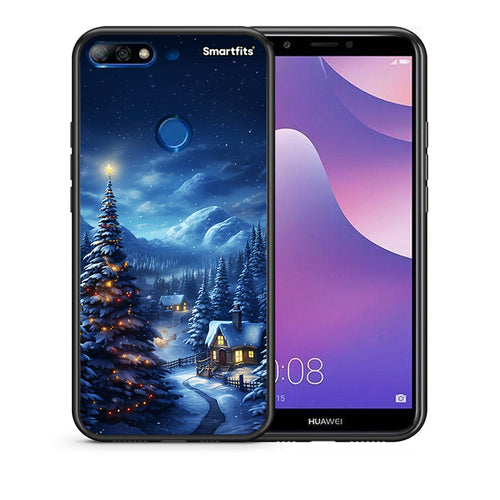 Θήκη Huawei Y7 2018 Christmas Scenery από τη Smartfits με σχέδιο στο πίσω μέρος και μαύρο περίβλημα | Huawei Y7 2018 Christmas Scenery case with colorful back and black bezels