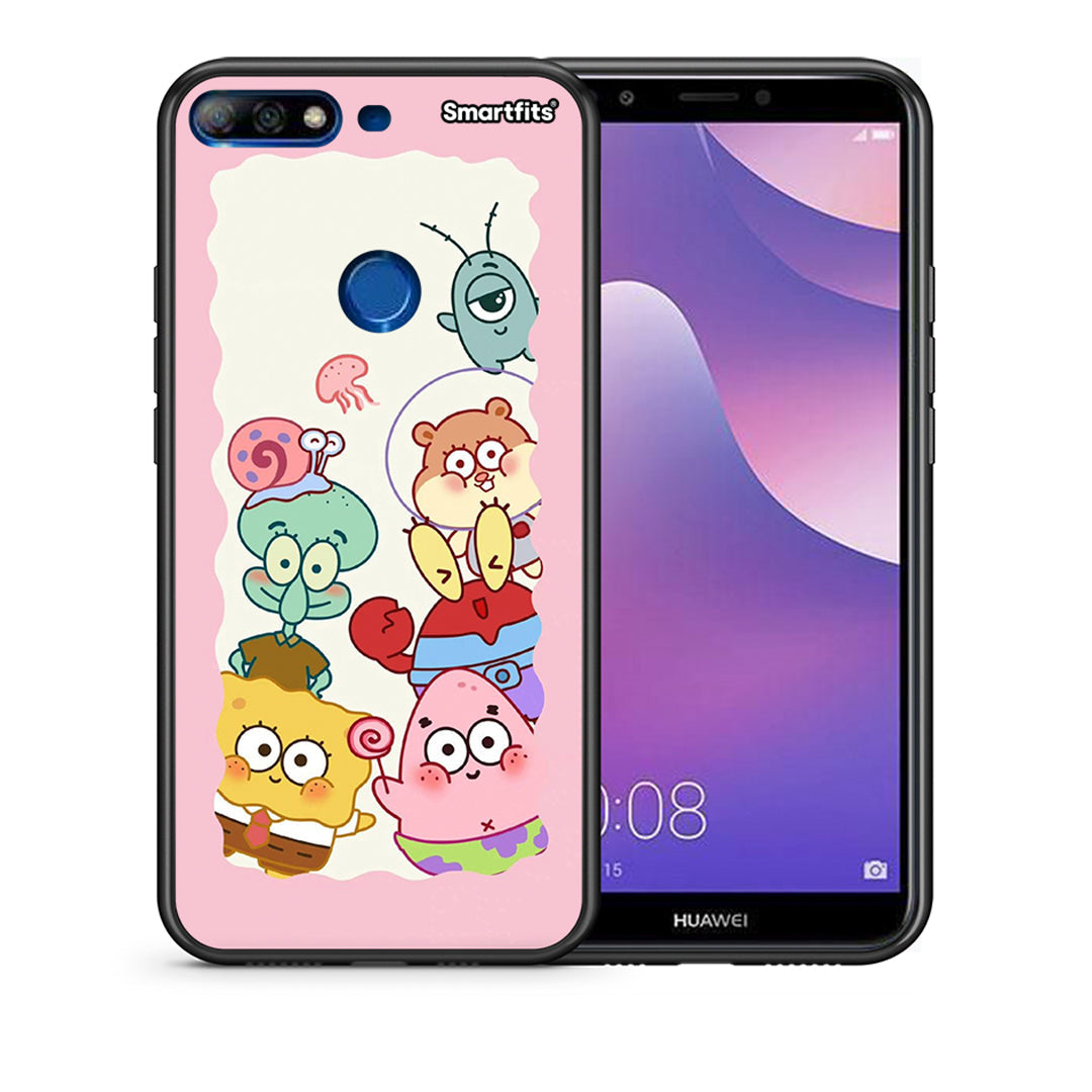 Θήκη Huawei Y7 2018 Cute Companion από τη Smartfits με σχέδιο στο πίσω μέρος και μαύρο περίβλημα | Huawei Y7 2018 Cute Companion case with colorful back and black bezels