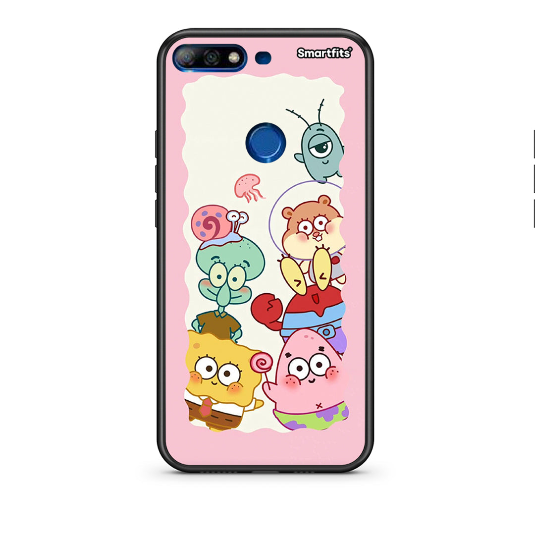 Huawei Y7 2018 Cute Companion θήκη από τη Smartfits με σχέδιο στο πίσω μέρος και μαύρο περίβλημα | Smartphone case with colorful back and black bezels by Smartfits