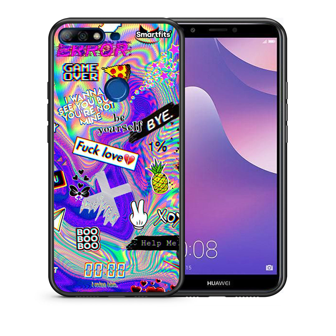 Θήκη Huawei Y7 2018 Game Over από τη Smartfits με σχέδιο στο πίσω μέρος και μαύρο περίβλημα | Huawei Y7 2018 Game Over case with colorful back and black bezels