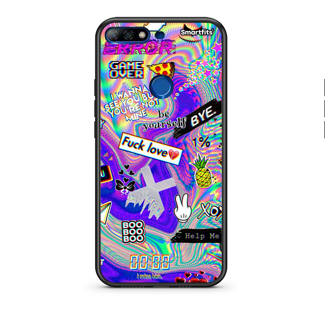 Huawei Y7 2018 Game Over θήκη από τη Smartfits με σχέδιο στο πίσω μέρος και μαύρο περίβλημα | Smartphone case with colorful back and black bezels by Smartfits