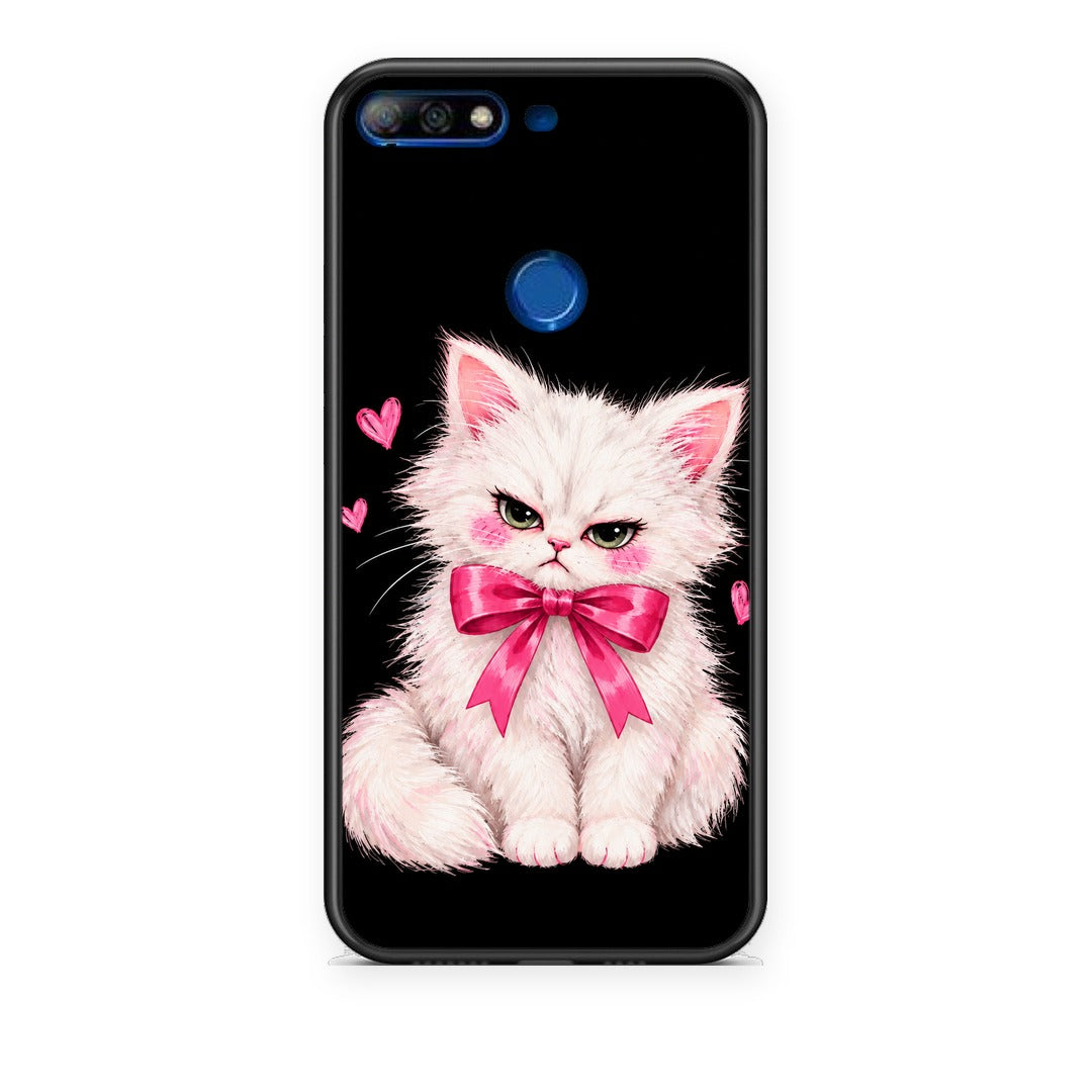 Θήκη Huawei Y7 2018 / Prime Y7 2018 / Honor 7C Grumpy Party Kitten on Black από τη Smartfits με σχέδιο στο πίσω μέρος και μαύρο περίβλημα | Huawei Y7 2018 / Prime Y7 2018 / Honor 7C Grumpy Party Kitten on Black case with colorful back and black bezels
