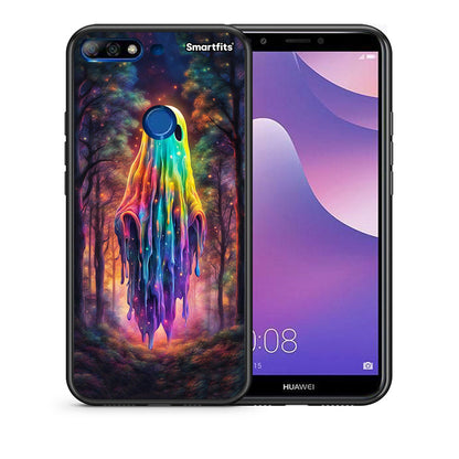 Θήκη Huawei Y7 2018 Halloween Ghost από τη Smartfits με σχέδιο στο πίσω μέρος και μαύρο περίβλημα | Huawei Y7 2018 Halloween Ghost case with colorful back and black bezels