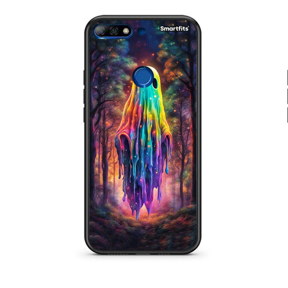 Huawei Y7 2018 Halloween Ghost θήκη από τη Smartfits με σχέδιο στο πίσω μέρος και μαύρο περίβλημα | Smartphone case with colorful back and black bezels by Smartfits