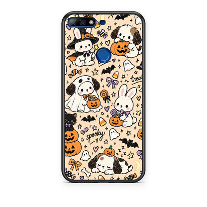 Θήκη Huawei Y7 2018 / Prime Y7 2018 / Honor 7C Halloween Puppies and Friends on Cream από τη Smartfits με σχέδιο στο πίσω μέρος και μαύρο περίβλημα | Huawei Y7 2018 / Prime Y7 2018 / Honor 7C Halloween Puppies and Friends on Cream case with colorful back and black bezels