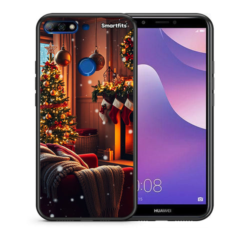Θήκη Huawei Y7 2018 Home For Christmas από τη Smartfits με σχέδιο στο πίσω μέρος και μαύρο περίβλημα | Huawei Y7 2018 Home For Christmas case with colorful back and black bezels