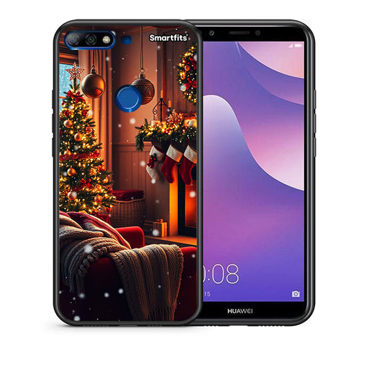 Θήκη Huawei Y7 2018 Home For Christmas από τη Smartfits με σχέδιο στο πίσω μέρος και μαύρο περίβλημα | Huawei Y7 2018 Home For Christmas case with colorful back and black bezels