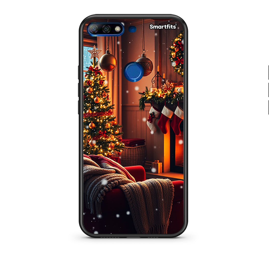 Huawei Y7 2018 Home For Christmas θήκη από τη Smartfits με σχέδιο στο πίσω μέρος και μαύρο περίβλημα | Smartphone case with colorful back and black bezels by Smartfits
