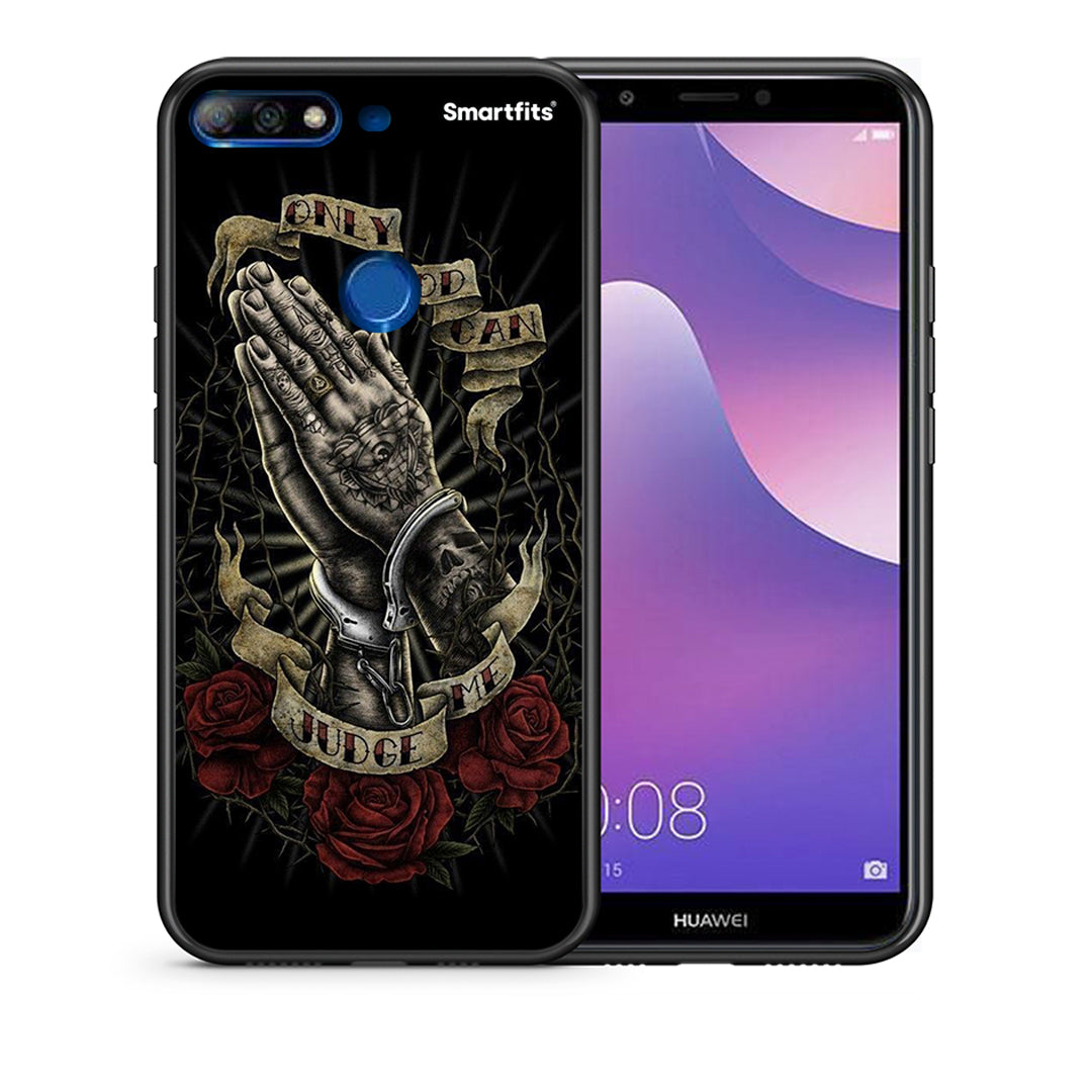 Θήκη Huawei Y7 2018 Judge By God από τη Smartfits με σχέδιο στο πίσω μέρος και μαύρο περίβλημα | Huawei Y7 2018 Judge By God case with colorful back and black bezels