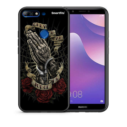 Θήκη Huawei Y7 2018 Judge By God από τη Smartfits με σχέδιο στο πίσω μέρος και μαύρο περίβλημα | Huawei Y7 2018 Judge By God case with colorful back and black bezels