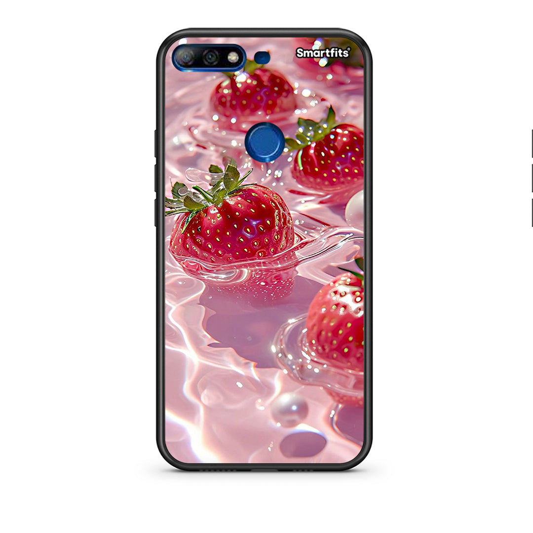 Huawei Y7 2018 Juicy Strawberries θήκη από τη Smartfits με σχέδιο στο πίσω μέρος και μαύρο περίβλημα | Smartphone case with colorful back and black bezels by Smartfits