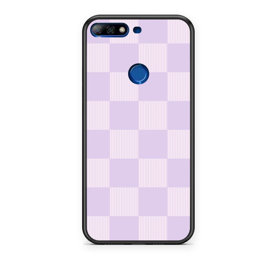 Θήκη Huawei Y7 2018 / Prime Y7 2018 / Honor 7C Lilac and Cream Striped Checks από τη Smartfits με σχέδιο στο πίσω μέρος και μαύρο περίβλημα | Huawei Y7 2018 / Prime Y7 2018 / Honor 7C Lilac and Cream Striped Checks case with colorful back and black bezels