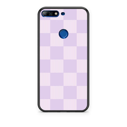 Θήκη Huawei Y7 2018 / Prime Y7 2018 / Honor 7C Lilac and Cream Striped Checks από τη Smartfits με σχέδιο στο πίσω μέρος και μαύρο περίβλημα | Huawei Y7 2018 / Prime Y7 2018 / Honor 7C Lilac and Cream Striped Checks case with colorful back and black bezels