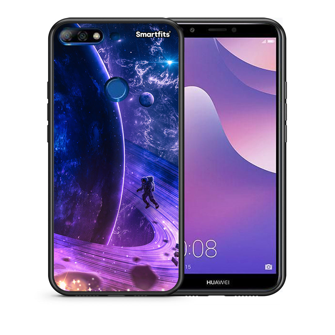 Θήκη Huawei Y7 2018 Lost Astronaut από τη Smartfits με σχέδιο στο πίσω μέρος και μαύρο περίβλημα | Huawei Y7 2018 Lost Astronaut case with colorful back and black bezels