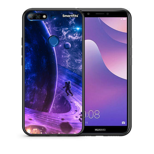 Θήκη Huawei Y7 2018 Lost Astronaut από τη Smartfits με σχέδιο στο πίσω μέρος και μαύρο περίβλημα | Huawei Y7 2018 Lost Astronaut case with colorful back and black bezels