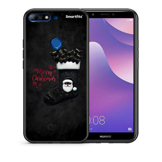 Θήκη Huawei Y7 2018 Merry Cat Christmas από τη Smartfits με σχέδιο στο πίσω μέρος και μαύρο περίβλημα | Huawei Y7 2018 Merry Cat Christmas case with colorful back and black bezels