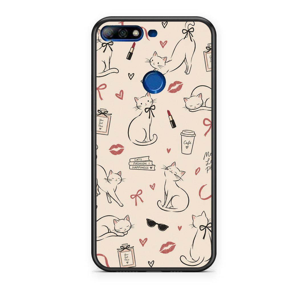 Θήκη Huawei Y7 2018 / Prime Y7 2018 / Honor 7C Minimal Cat and Fashion Doodles on Cream από τη Smartfits με σχέδιο στο πίσω μέρος και μαύρο περίβλημα | Huawei Y7 2018 / Prime Y7 2018 / Honor 7C Minimal Cat and Fashion Doodles on Cream case with colorful back and black bezels