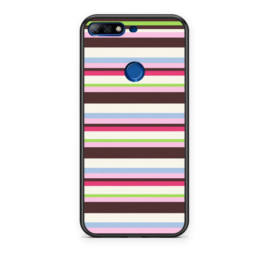 Θήκη Huawei Y7 2018 / Prime Y7 2018 / Honor 7C Multicolour Horizontal Stripes από τη Smartfits με σχέδιο στο πίσω μέρος και μαύρο περίβλημα | Huawei Y7 2018 / Prime Y7 2018 / Honor 7C Multicolour Horizontal Stripes case with colorful back and black bezels