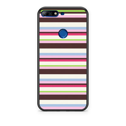 Θήκη Huawei Y7 2018 / Prime Y7 2018 / Honor 7C Multicolour Horizontal Stripes από τη Smartfits με σχέδιο στο πίσω μέρος και μαύρο περίβλημα | Huawei Y7 2018 / Prime Y7 2018 / Honor 7C Multicolour Horizontal Stripes case with colorful back and black bezels