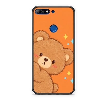 Θήκη Huawei Y7 2018 / Prime Y7 2018 / Honor 7C Peekaboo Teddy on Orange από τη Smartfits με σχέδιο στο πίσω μέρος και μαύρο περίβλημα | Huawei Y7 2018 / Prime Y7 2018 / Honor 7C Peekaboo Teddy on Orange case with colorful back and black bezels