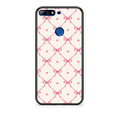 Θήκη Huawei Y7 2018 / Prime Y7 2018 / Honor 7C Pink Bow Lattice and Hearts on Cream από τη Smartfits με σχέδιο στο πίσω μέρος και μαύρο περίβλημα | Huawei Y7 2018 / Prime Y7 2018 / Honor 7C Pink Bow Lattice and Hearts on Cream case with colorful back and black bezels