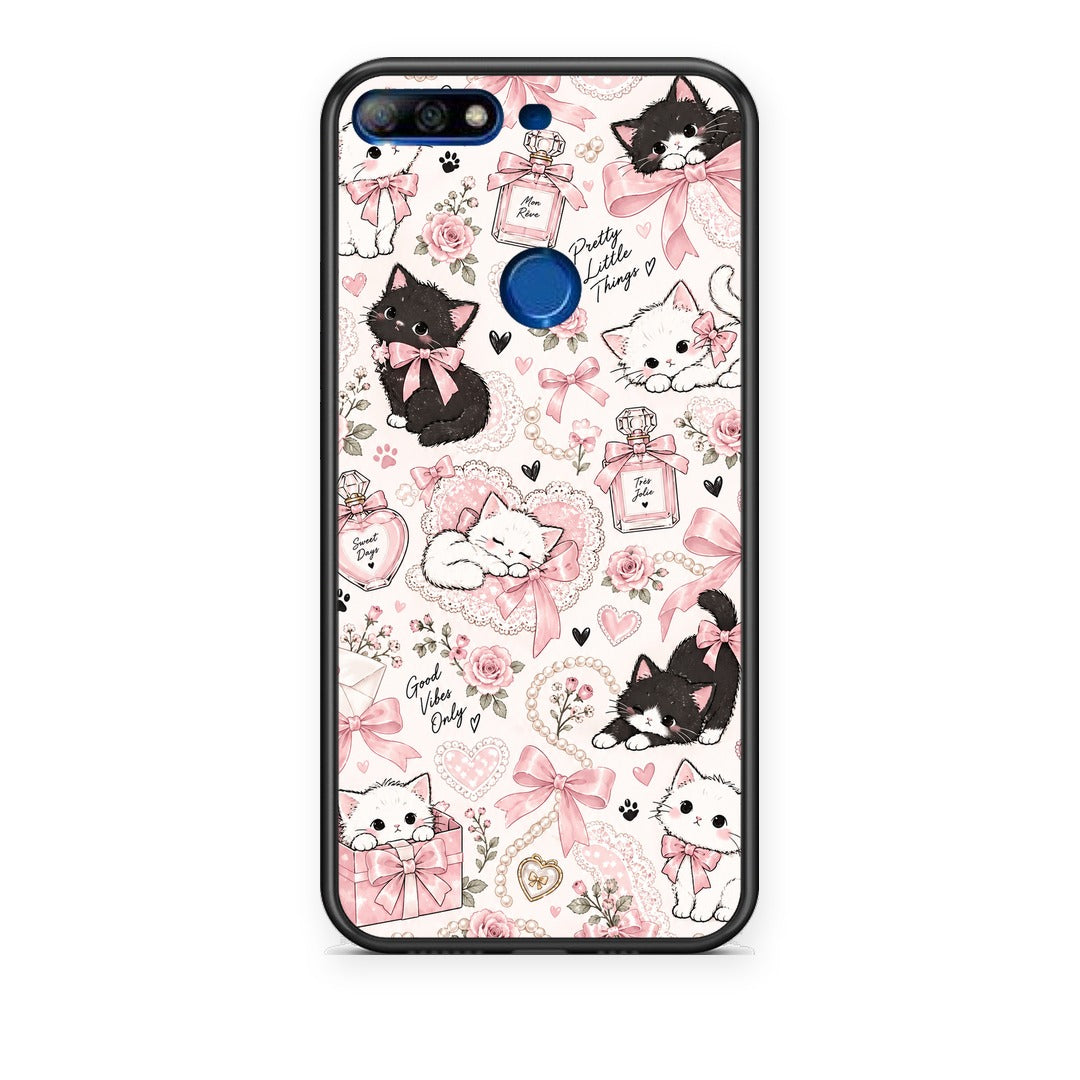 Θήκη Huawei Y7 2018 / Prime Y7 2018 / Honor 7C Pink Bows and Kittens Collage από τη Smartfits με σχέδιο στο πίσω μέρος και μαύρο περίβλημα | Huawei Y7 2018 / Prime Y7 2018 / Honor 7C Pink Bows and Kittens Collage case with colorful back and black bezels