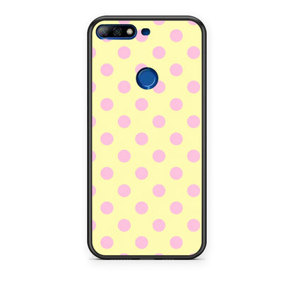 Θήκη Huawei Y7 2018 / Prime Y7 2018 / Honor 7C Pink Polka Dots on Yellow από τη Smartfits με σχέδιο στο πίσω μέρος και μαύρο περίβλημα | Huawei Y7 2018 / Prime Y7 2018 / Honor 7C Pink Polka Dots on Yellow case with colorful back and black bezels