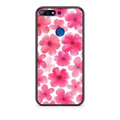 Θήκη Huawei Y7 2018 / Prime Y7 2018 / Honor 7C Pink Watercolour Flowers on White από τη Smartfits με σχέδιο στο πίσω μέρος και μαύρο περίβλημα | Huawei Y7 2018 / Prime Y7 2018 / Honor 7C Pink Watercolour Flowers on White case with colorful back and black bezels