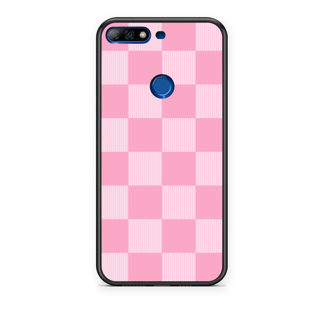 Θήκη Huawei Y7 2018 / Prime Y7 2018 / Honor 7C Pink and White Striped Checks από τη Smartfits με σχέδιο στο πίσω μέρος και μαύρο περίβλημα | Huawei Y7 2018 / Prime Y7 2018 / Honor 7C Pink and White Striped Checks case with colorful back and black bezels