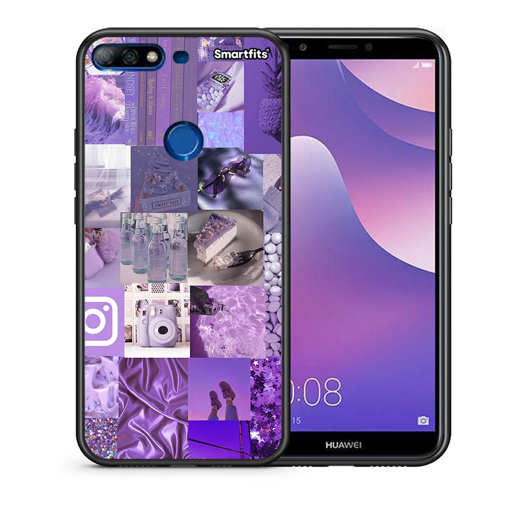 Θήκη Huawei Y7 2018 Purple Aesthetic Collage από τη Smartfits με σχέδιο στο πίσω μέρος και μαύρο περίβλημα | Huawei Y7 2018 Purple Aesthetic Collage case with colorful back and black bezels
