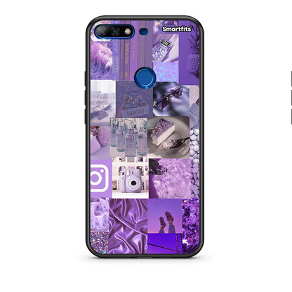 Huawei Y7 2018 Purple Aesthetic Collage θήκη από τη Smartfits με σχέδιο στο πίσω μέρος και μαύρο περίβλημα | Smartphone case with colorful back and black bezels by Smartfits