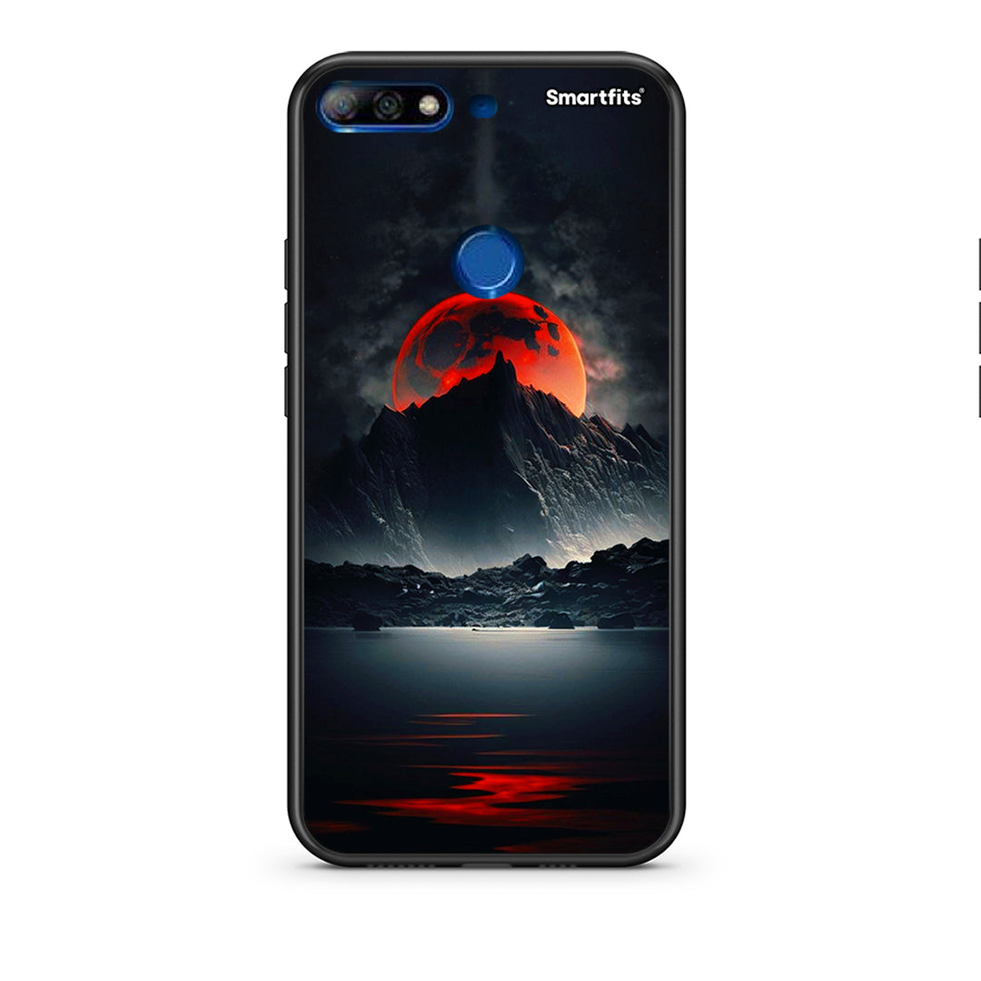 Huawei Y7 2018 Red Full Moon θήκη από τη Smartfits με σχέδιο στο πίσω μέρος και μαύρο περίβλημα | Smartphone case with colorful back and black bezels by Smartfits