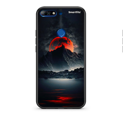 Huawei Y7 2018 Red Full Moon θήκη από τη Smartfits με σχέδιο στο πίσω μέρος και μαύρο περίβλημα | Smartphone case with colorful back and black bezels by Smartfits