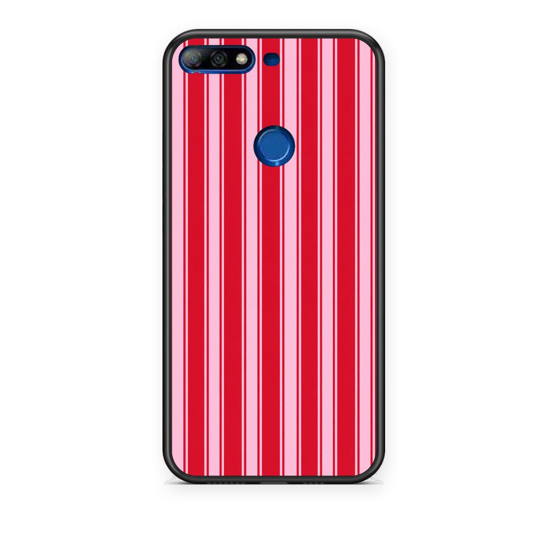 Θήκη Huawei Y7 2018 / Prime Y7 2018 / Honor 7C Red and Pink Vertical Pinstripes από τη Smartfits με σχέδιο στο πίσω μέρος και μαύρο περίβλημα | Huawei Y7 2018 / Prime Y7 2018 / Honor 7C Red and Pink Vertical Pinstripes case with colorful back and black bezels